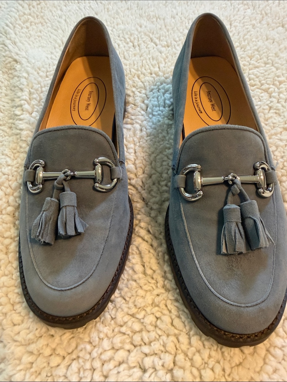 Journey West Blue/Gray Suede Slip-On Flats